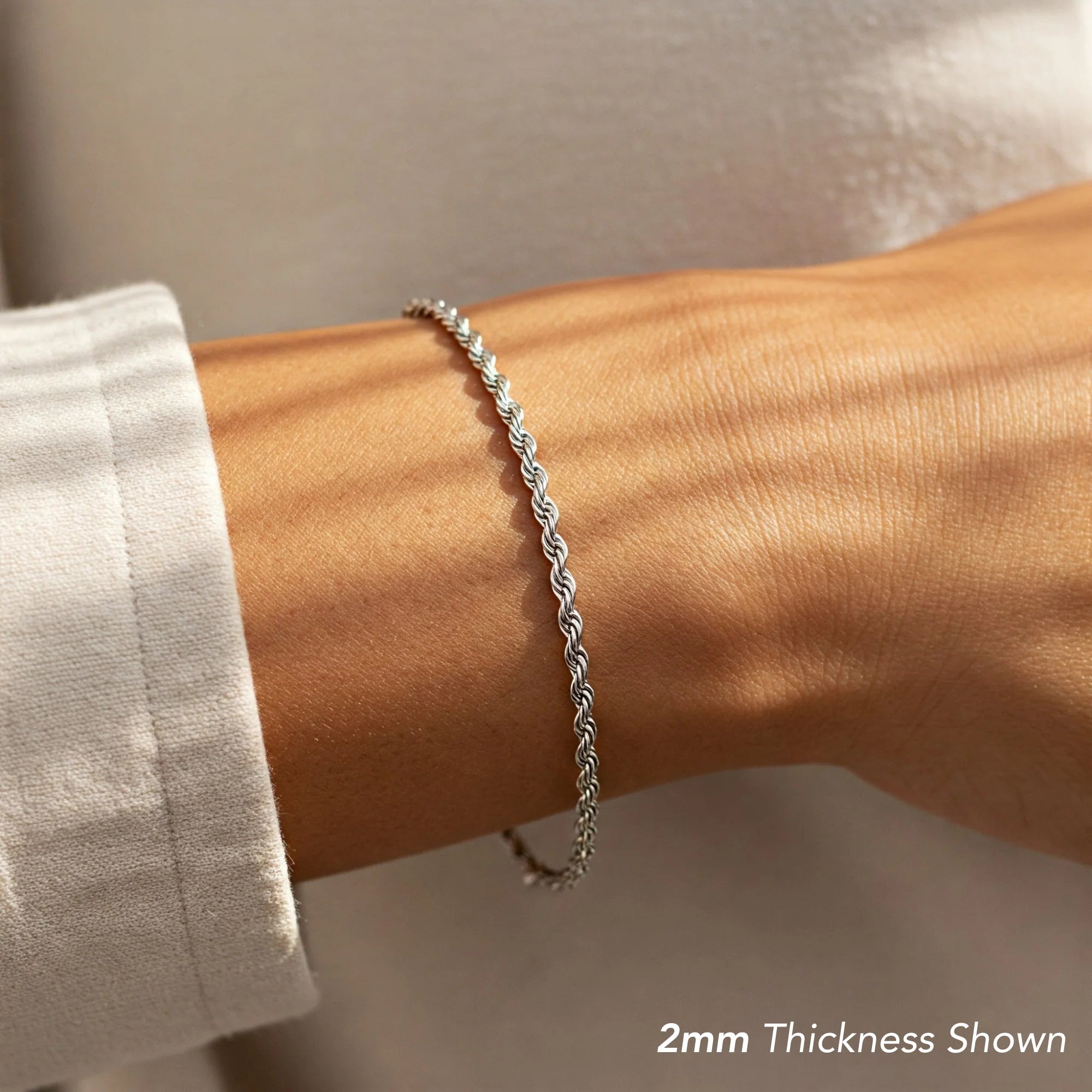 Solid Sterling Silver Rope Chain Bracelet