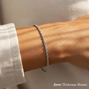 Solid Sterling Silver Rope Chain Bracelet