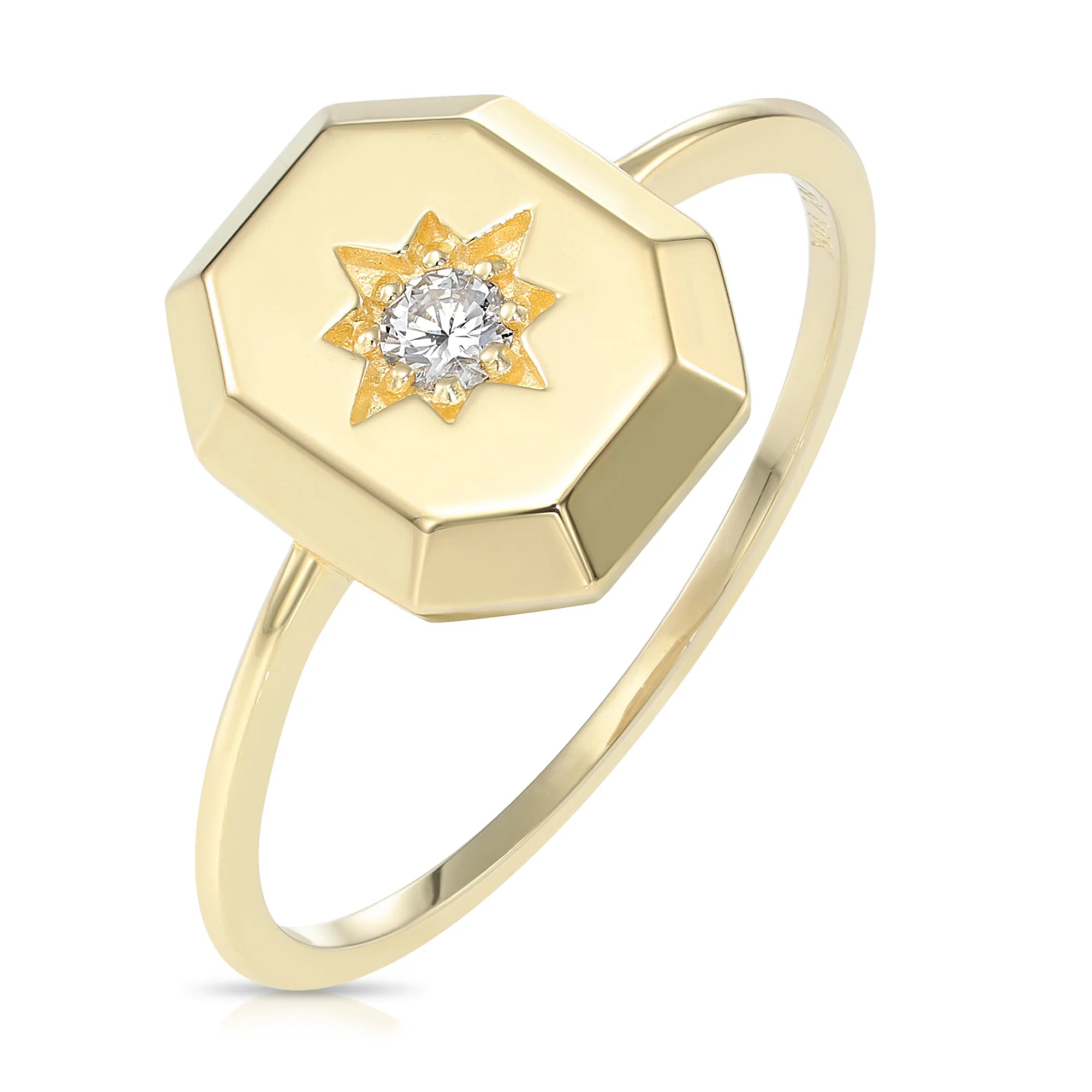 14K Yellow Gold Lab Diamond Signet Ring, 0.07Ctw