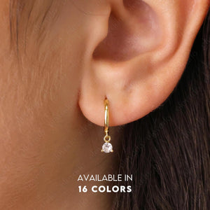 Diamond Birthstone Dangle Hoop Earring • 18K Gold Plated Sterling Silver