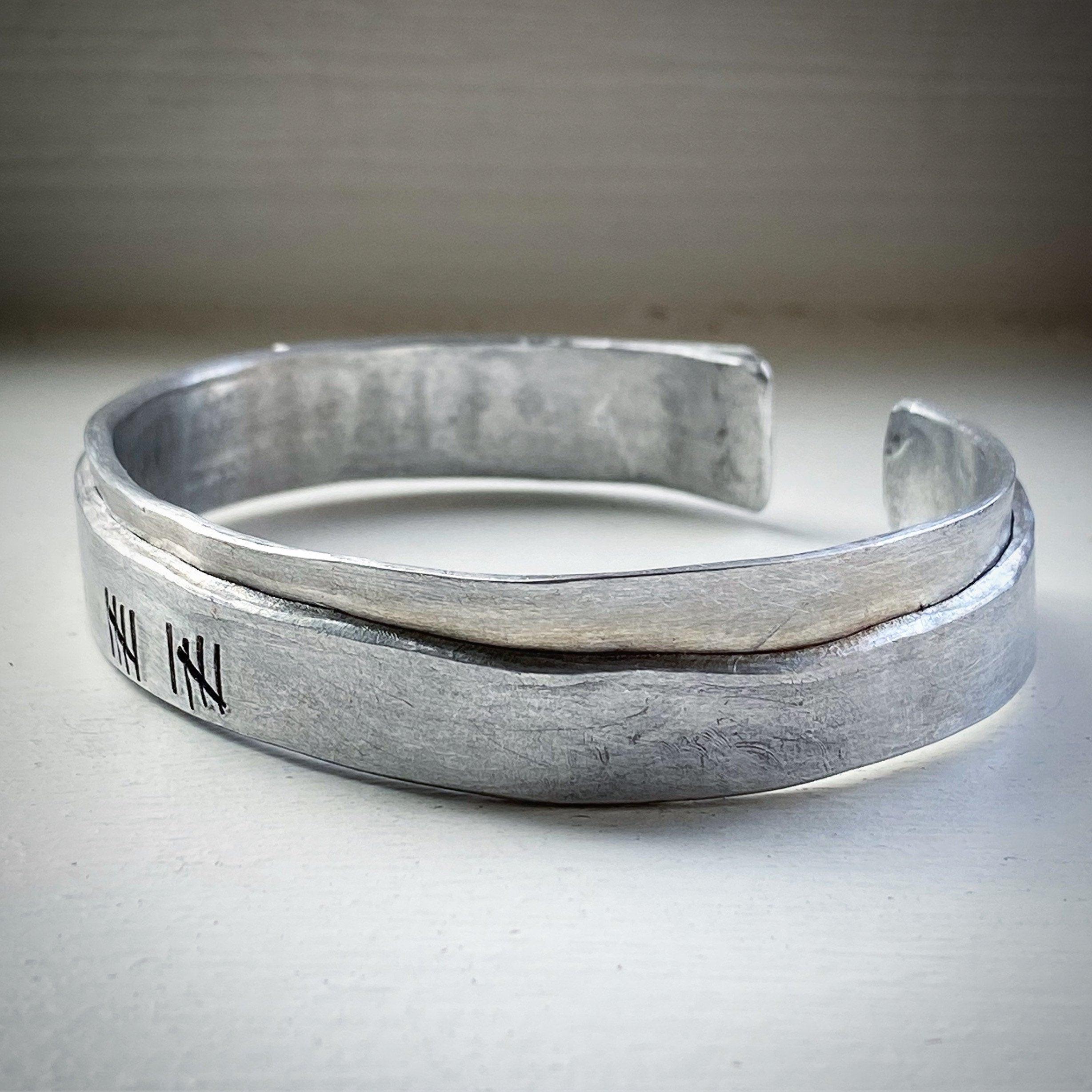10 Year Anniversary Hand Stamped Aluminium Tally Mark Cuff Bracelet Gift.