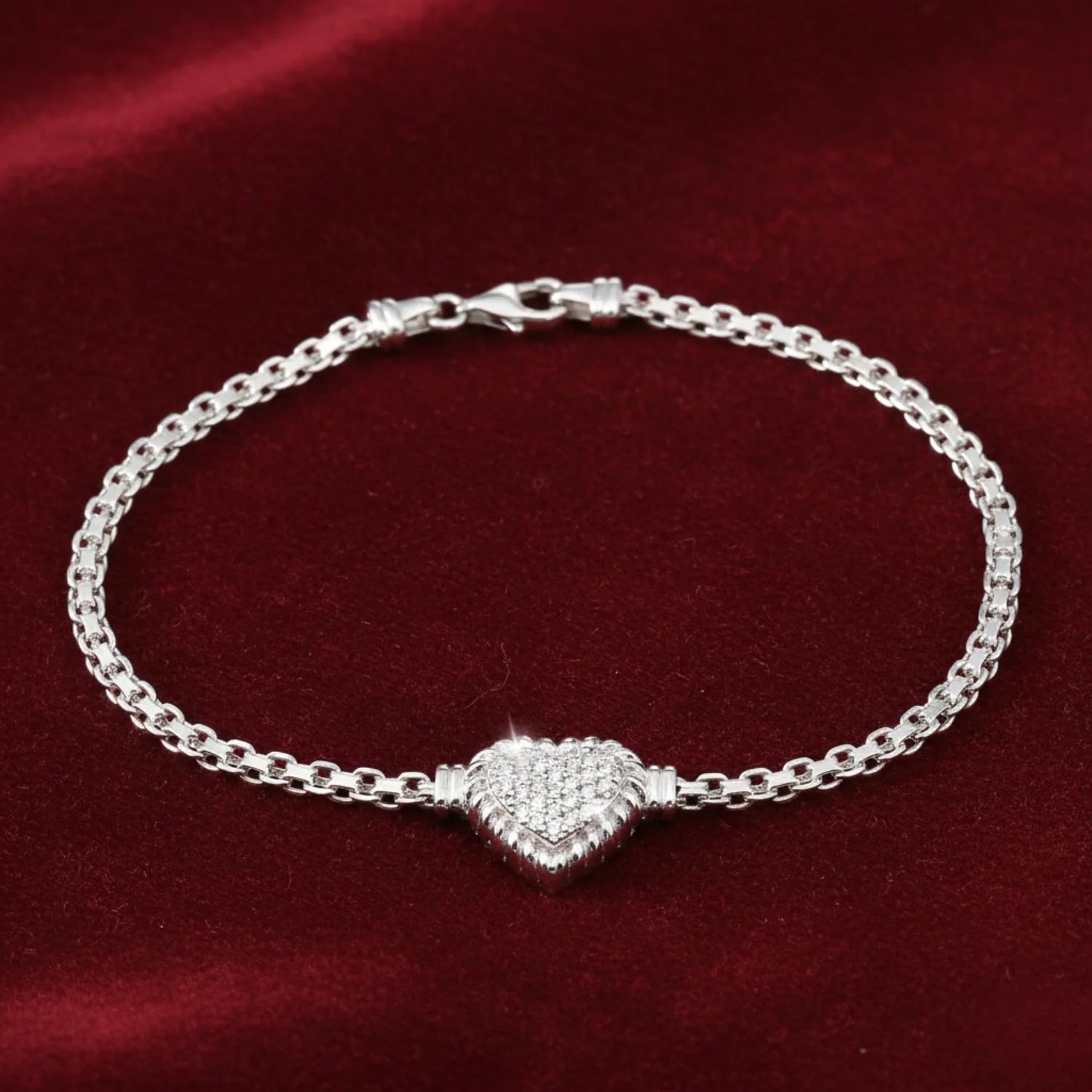 Sterling Silver Heart CZ Bracelet, Italian Handmade Love Style Jewelry