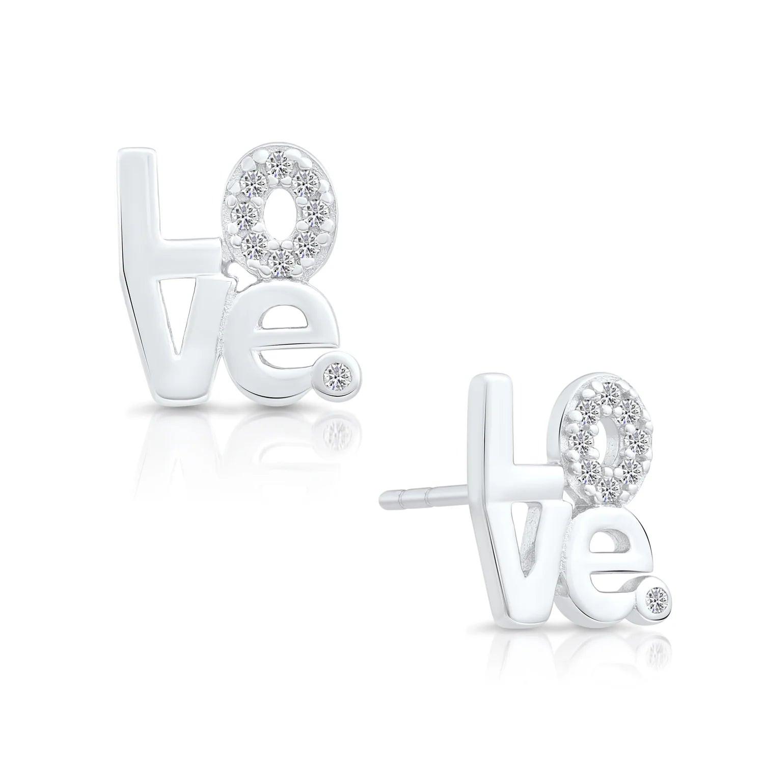 Elegant CZ Love Stud Earrings in Premium Sterling Silver.
