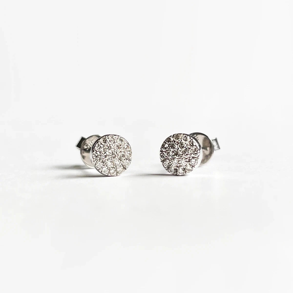 14K Solid Gold round Pave Diamond Studs