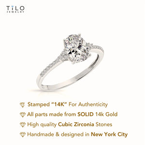 14K White Gold Oval-Shaped Solitaire 1.5 Carat Engagement Ring with Side Stones