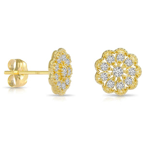 Stunning 14K Gold Lab Diamond Flower Halo Stud Earrings - 0.18Ctw with Secure Pushbacks.