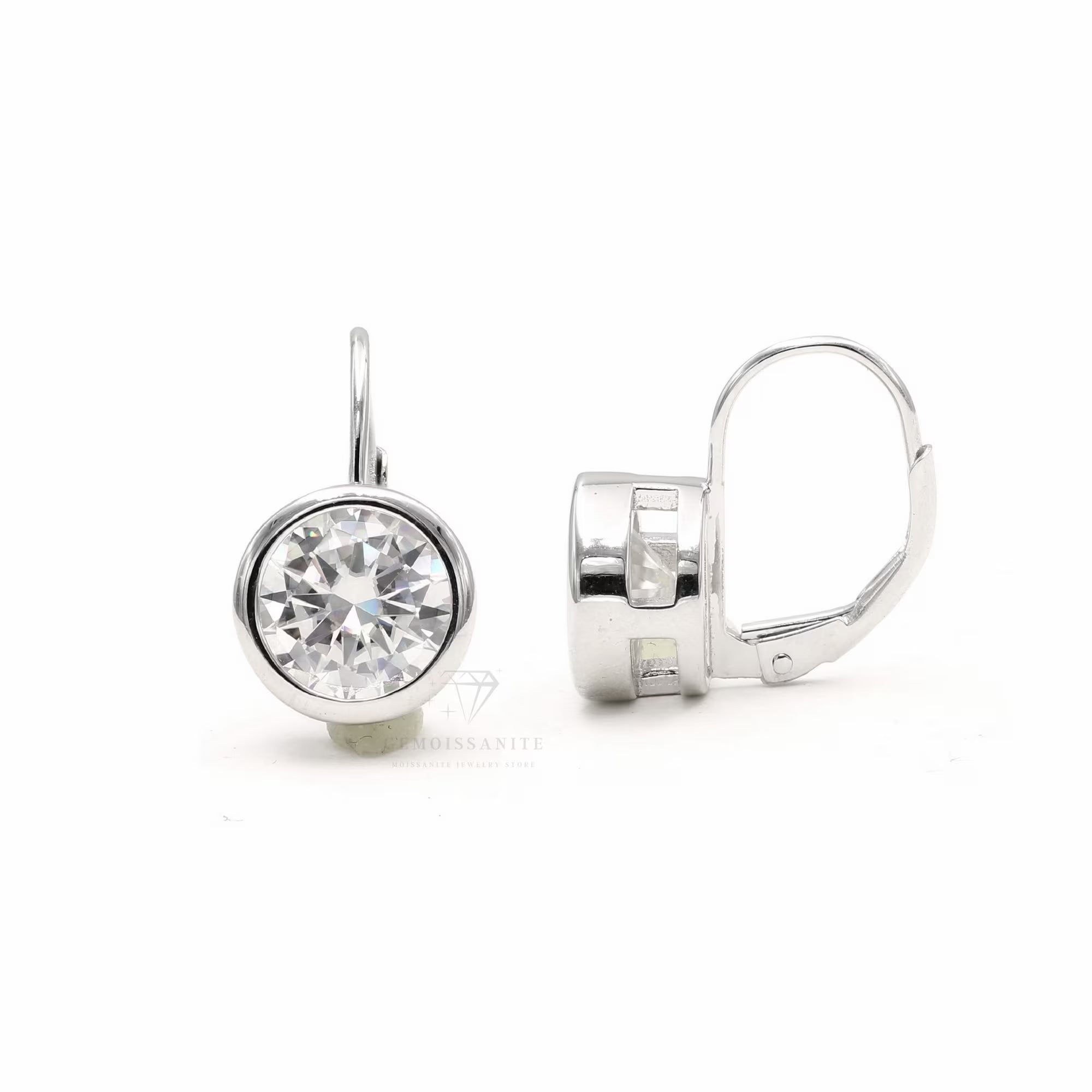 Moissanite Bezel Set Dangle Earrings, 925 Sterling Silver