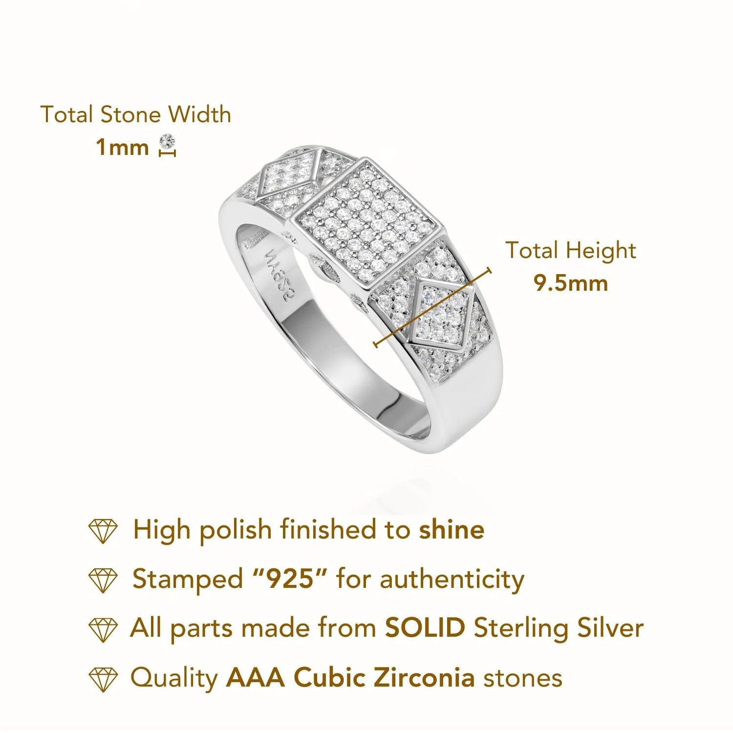 Sparkling 925 Sterling Silver Pave Square Signet Pinky Wedding Band - Perfect for Anniversaries & Everyday Elegance.