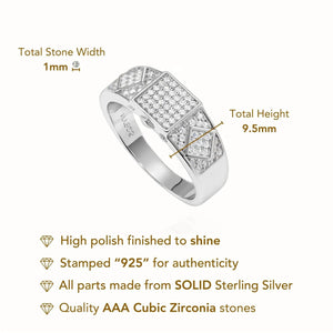 Sparkling 925 Sterling Silver Pave Square Signet Pinky Wedding Band - Perfect for Anniversaries & Everyday Elegance.