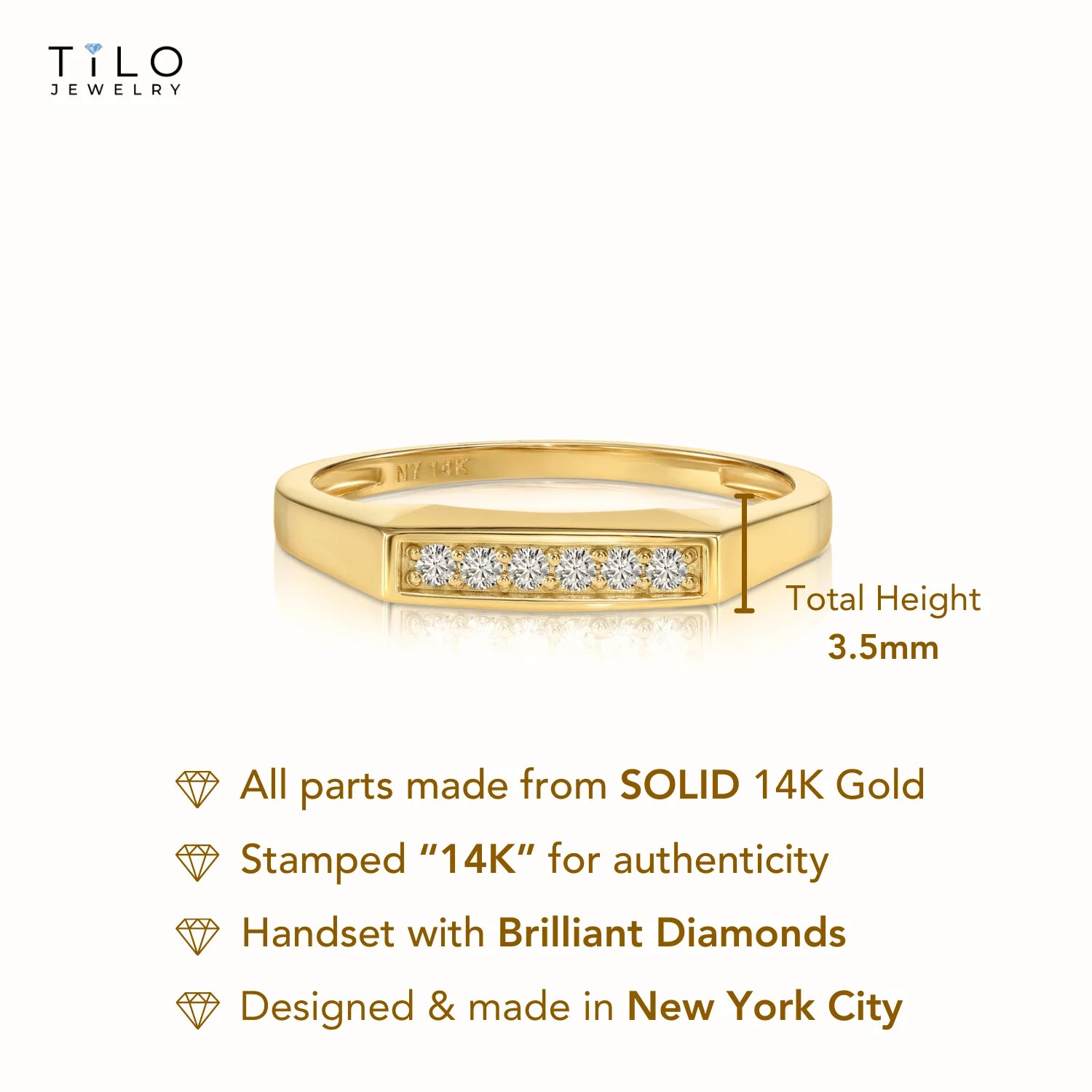 14K Yellow Gold Lab Diamond Signet Ring, 0.09Ctw