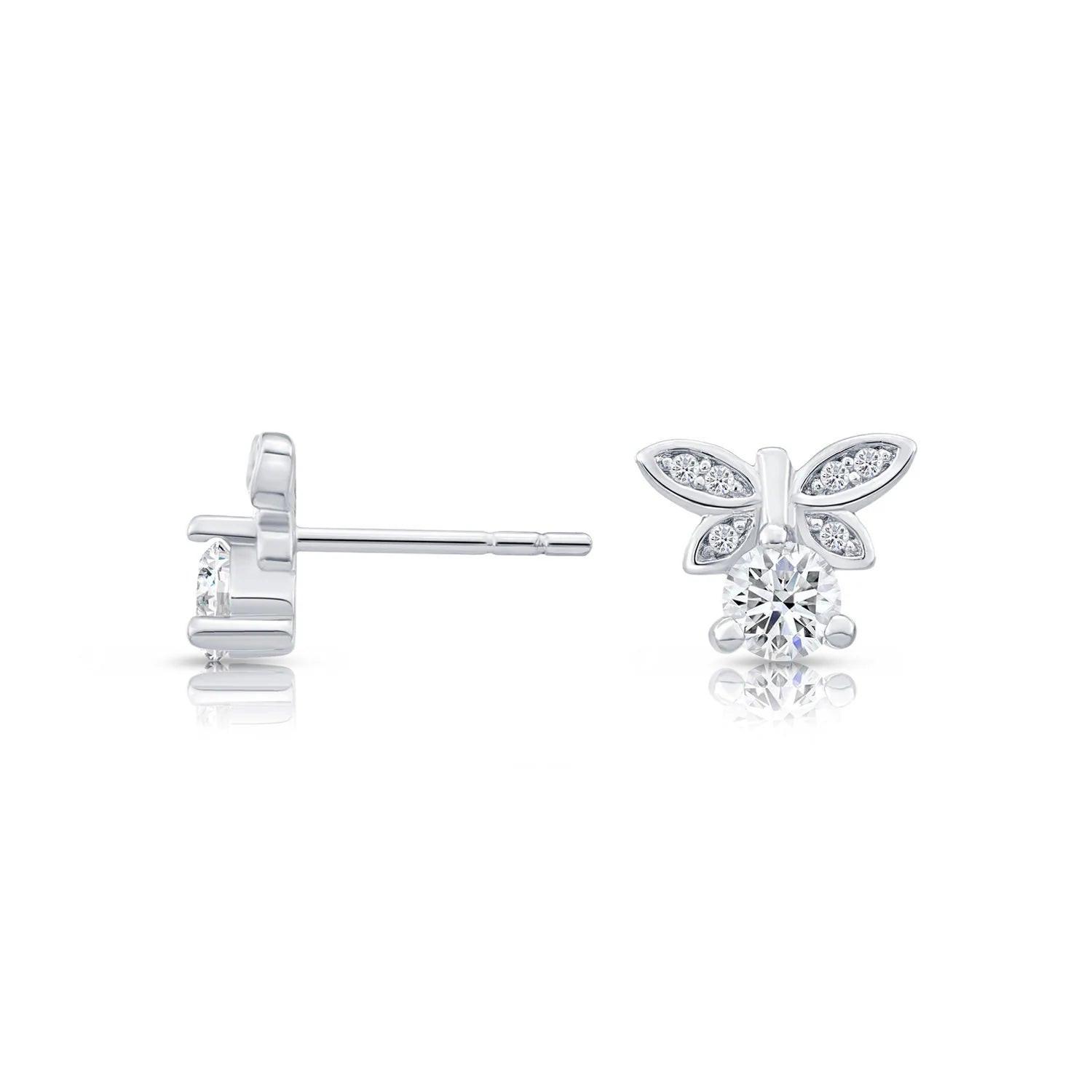 Stunning Sterling Silver CZ Dragonfly Stud Earrings.