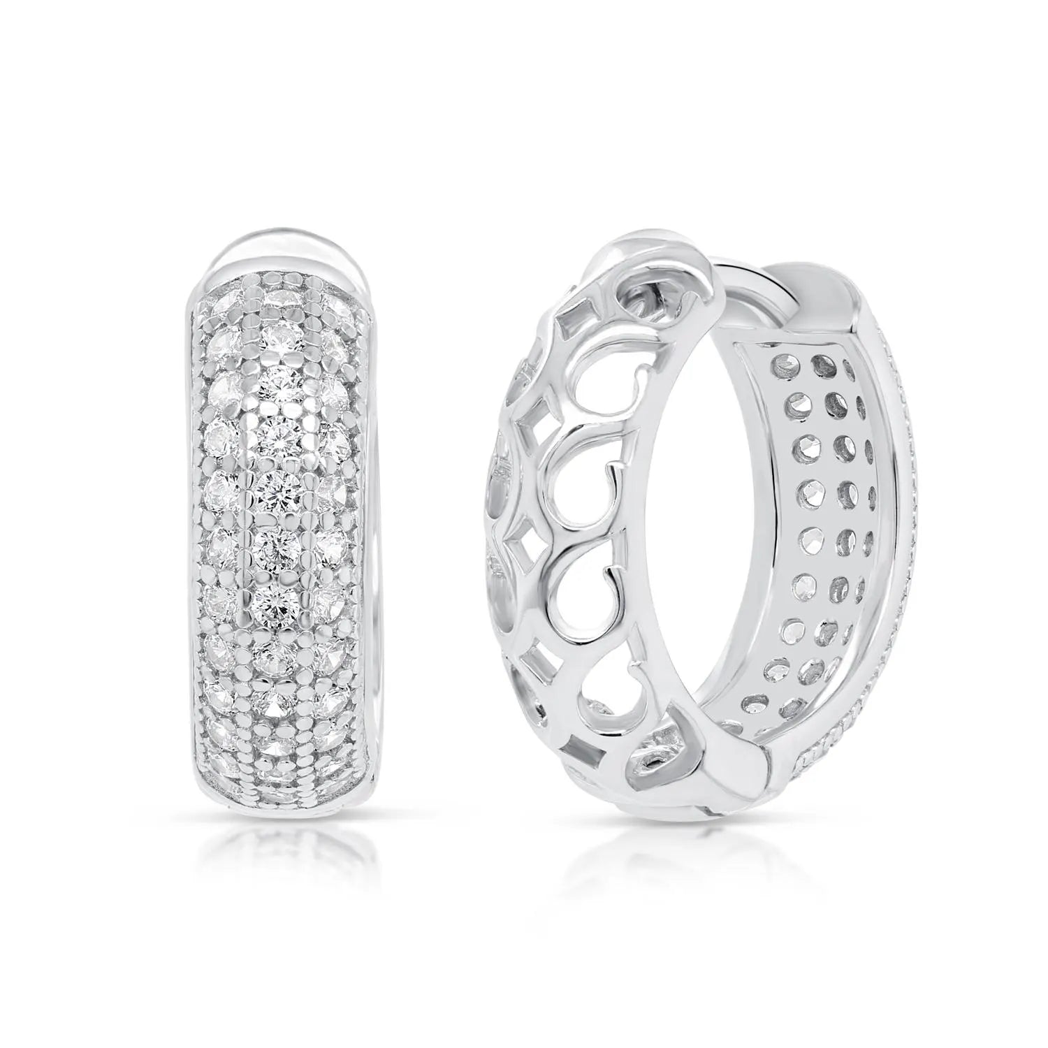925 Sterling Silver Pave CZ Huggies Hoop Earrings, 15Mm Height, Small Silver Huggie Earrings, Made by TILO Jewelry