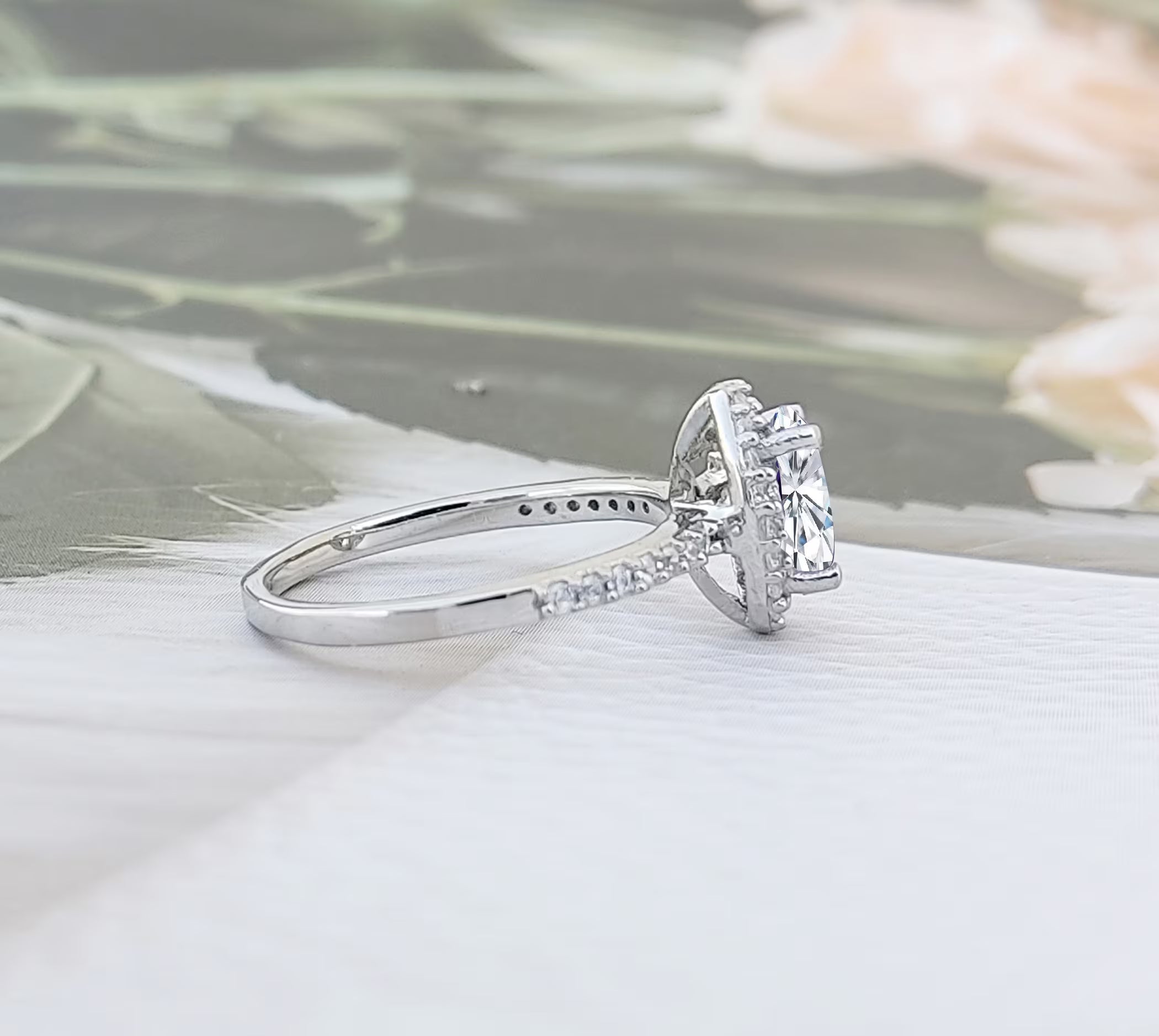 Oval Halo Engagement Ring: 925 Sterling Silver CZ Wedding Ring