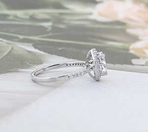 Oval Halo Engagement Ring: 925 Sterling Silver CZ Wedding Ring