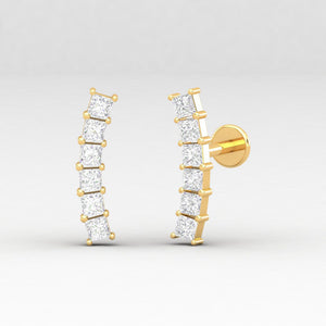Princess Diamond Ear Climber, Princess Diamond Ear Crawler, Gift Idea , Earring for Women, Princess Cut Diamond Earrings, Diamond Earrings