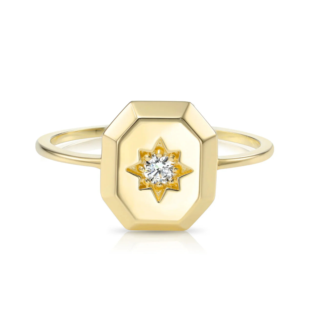 14K Yellow Gold Lab Diamond Signet Ring, 0.07Ctw