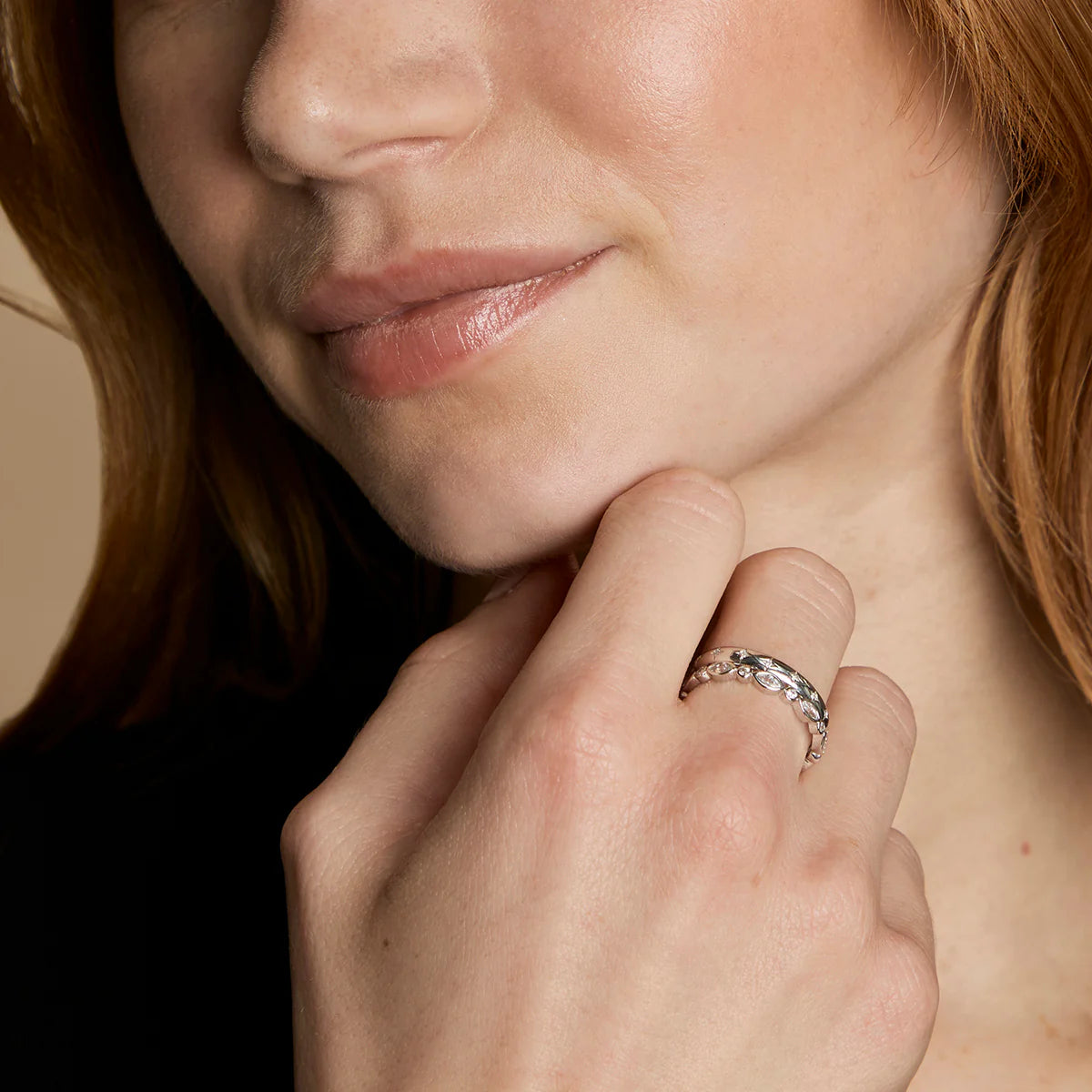 Crystal Band Ring Stacking Set in Silver
