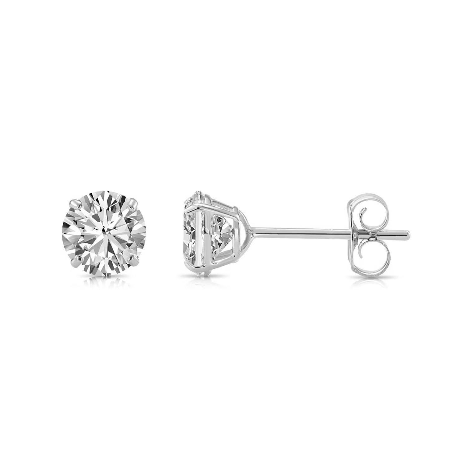 Elegant 10K White Gold CZ Round Stud Earrings - Unisex Basket Set with Secure Push Back Closure.