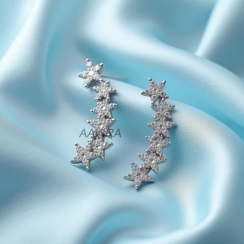 CZ Star Ear Climber Earrings: Sterling Silver Celestial Cuff