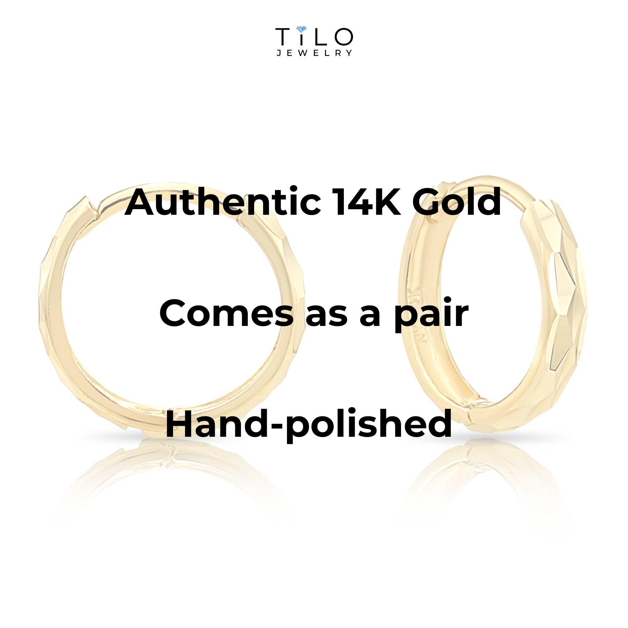 Stunning 14K Gold Handmade 12mm Dainty Hand Engraved Huggie Earrings.