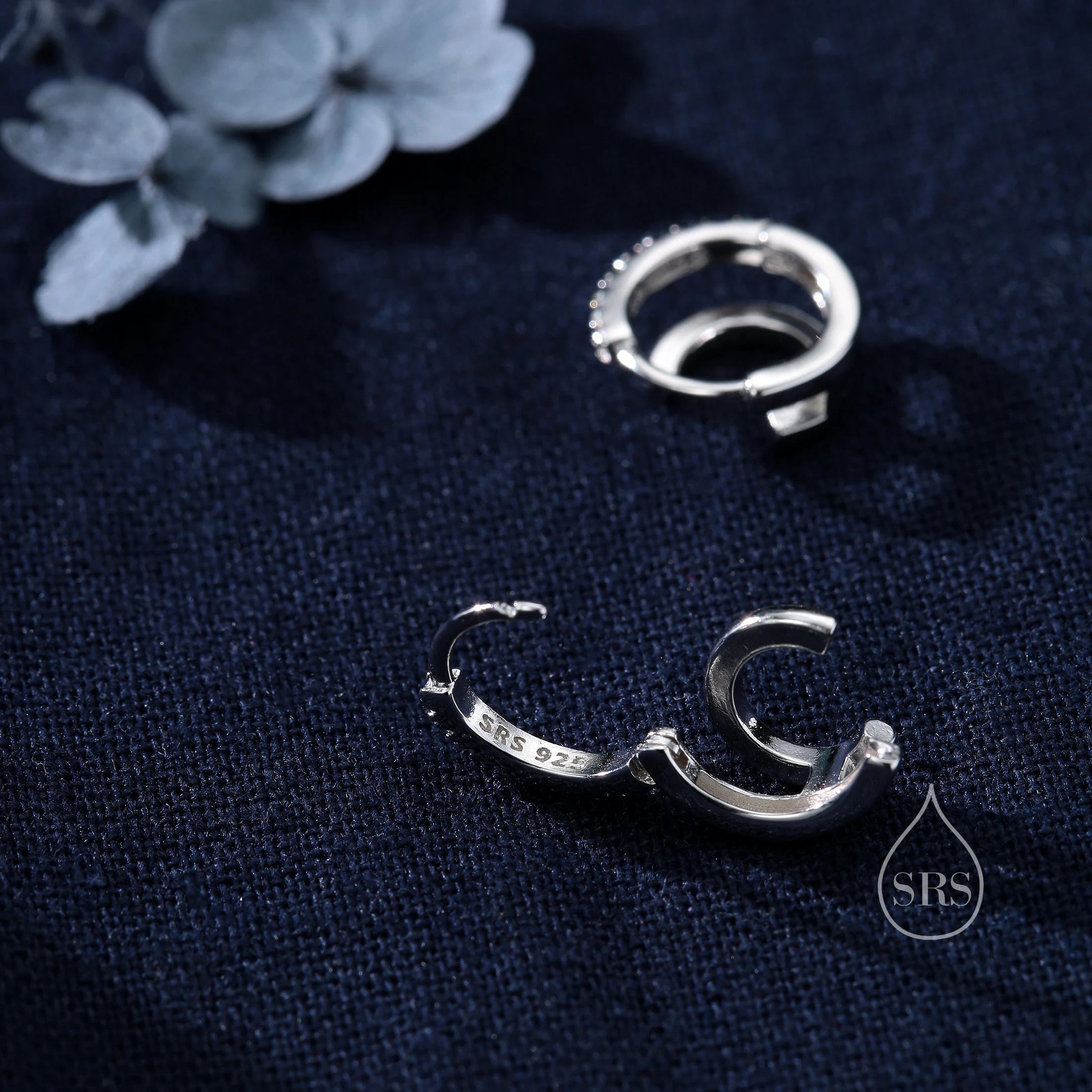 Single Piercing Double Hoop Effect Earrings in Sterling Silver, CZ Pave Hoop Earrings, Silver, Gold, Rose Gold, Dainty and Delicate