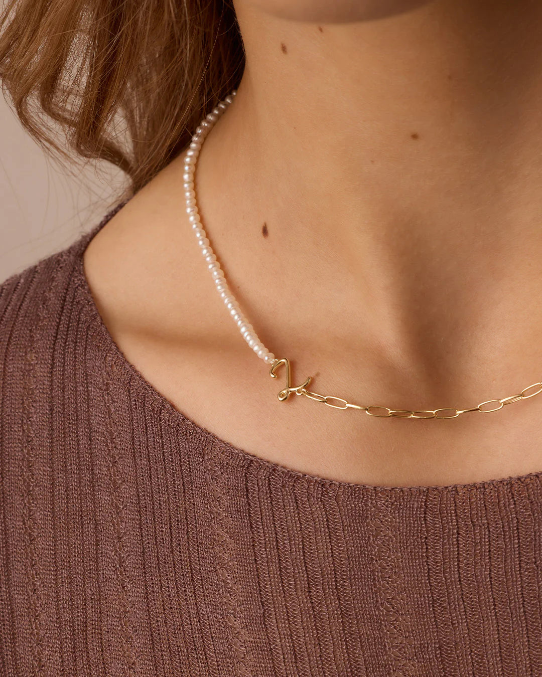 Lou Pearl Alphabet Necklace NikNenz™ Premium Gold & Diamonds