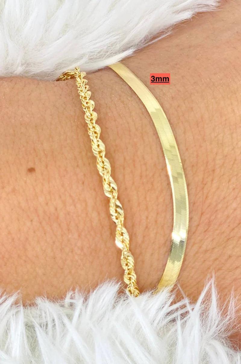 Stunning 10K Solid Gold Herringbone & Liquid Link Bracelet for Women - Elegance Redefined!.