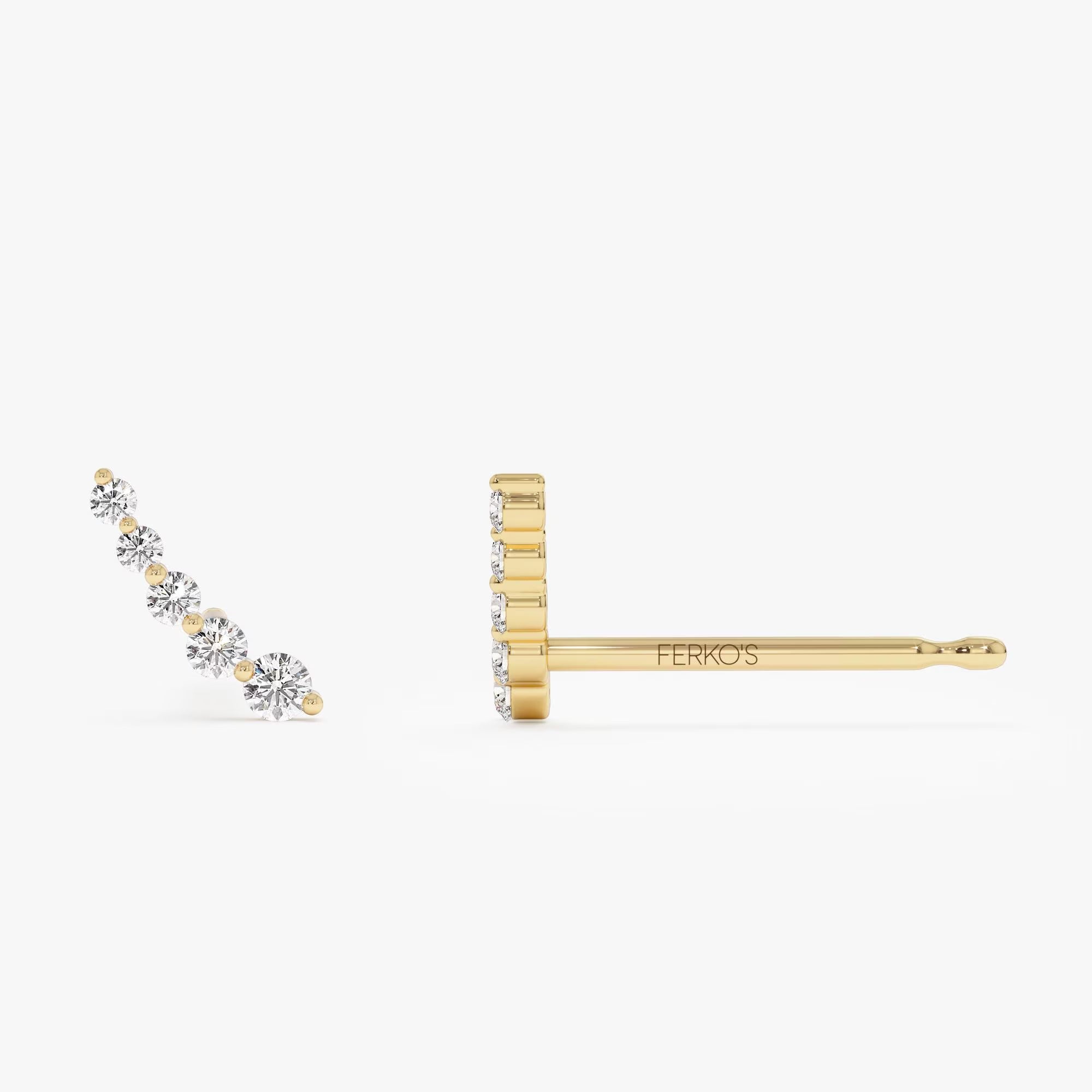 Diamond Ear Crawler Earrings, 14K Solid Gold Ear Climber Studs, Dainty Curved Natural Diamond Ear Climber Earrings, Best Birthday Present