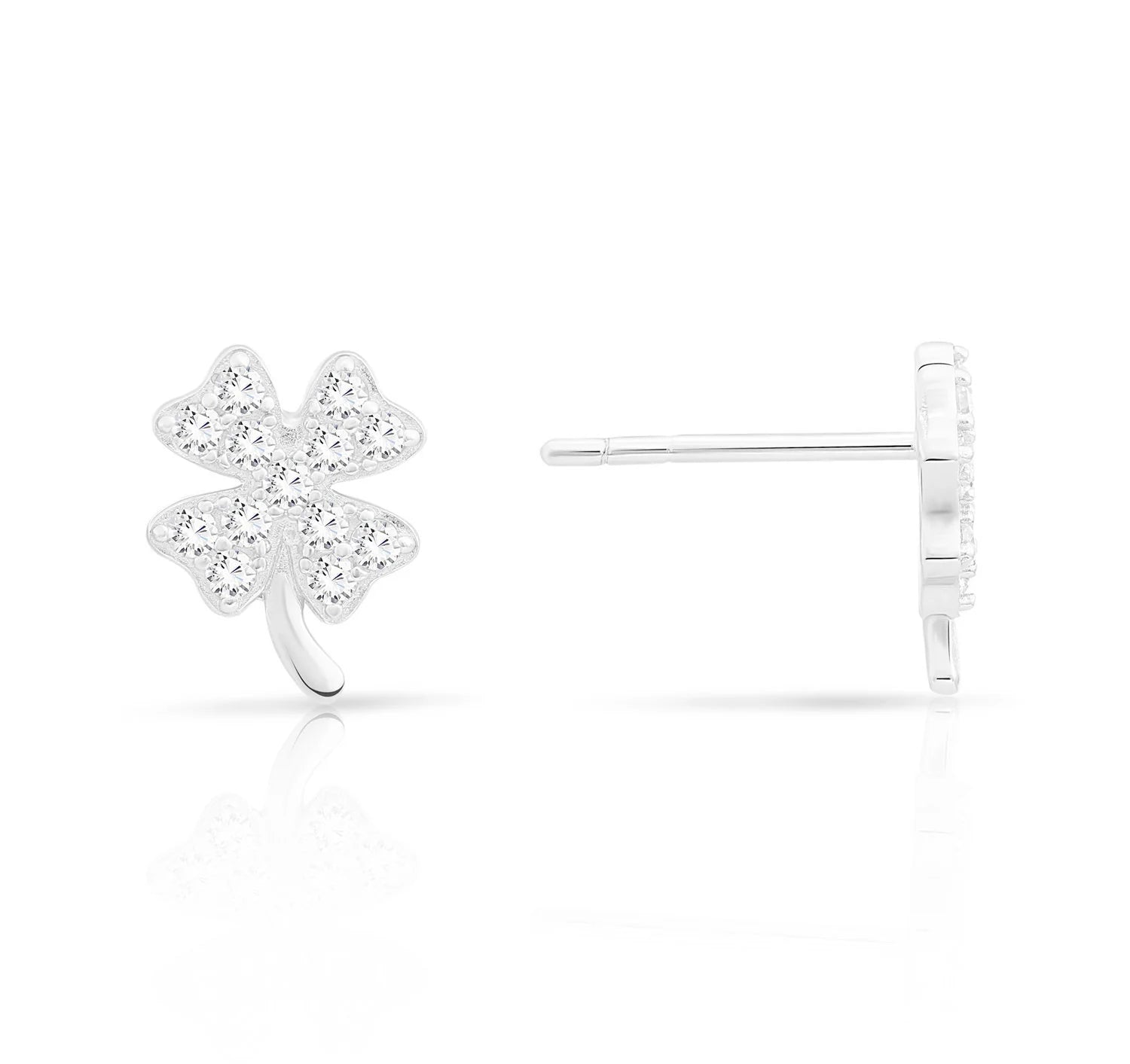 CZ Clover Stud Earrings in Sterling Silver