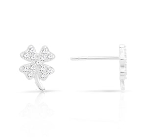 CZ Clover Stud Earrings in Sterling Silver