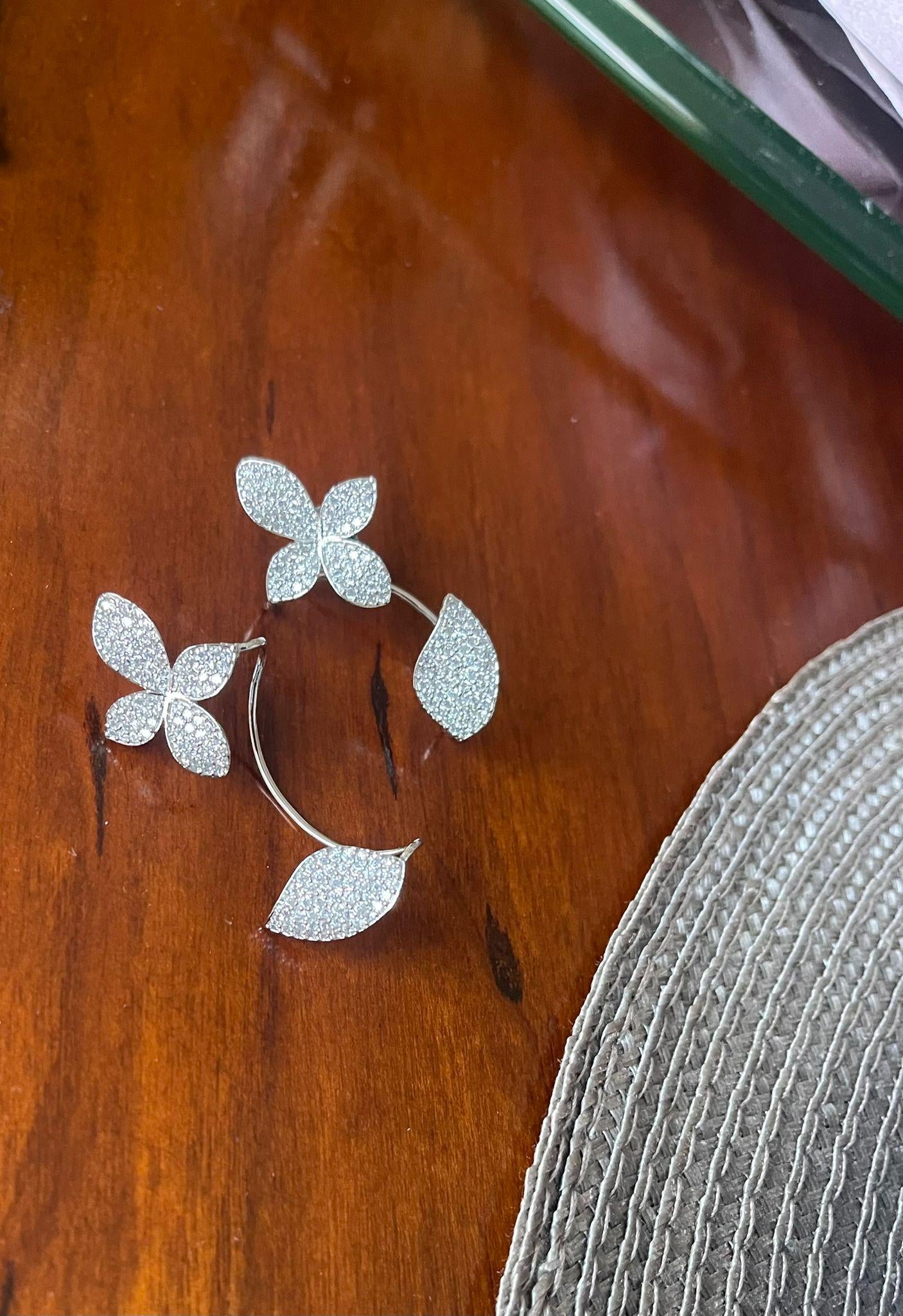 Ear Cuffs,Silver Diamond Jewelry,Diamond Ear Cuffs,Floral Earring,Indian Cocktail Jewelry,Diamond Earrings