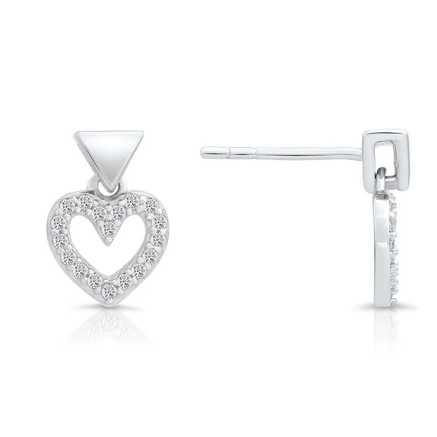 Sterling Silver CZ Heart Dangle Earrings - Sparkling Elegance for Every Occasion.