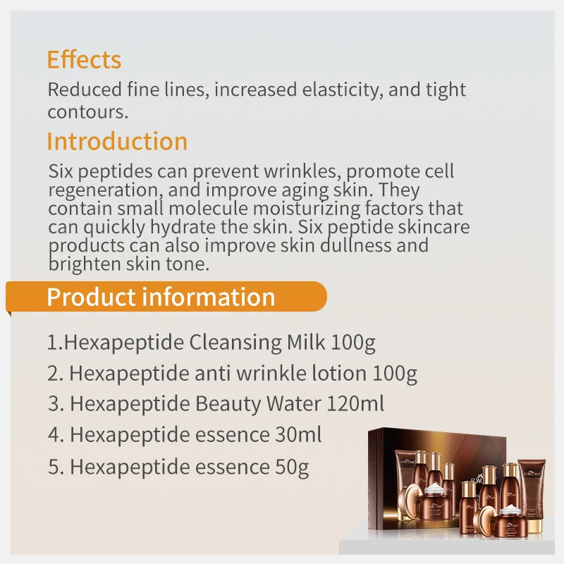 5PCS  Hexapeptide Firming Anti-Aging Beauty Set Contains Facial Cleanser Serum Toner Anti-Wrinkle Cream Women Face Care Kit