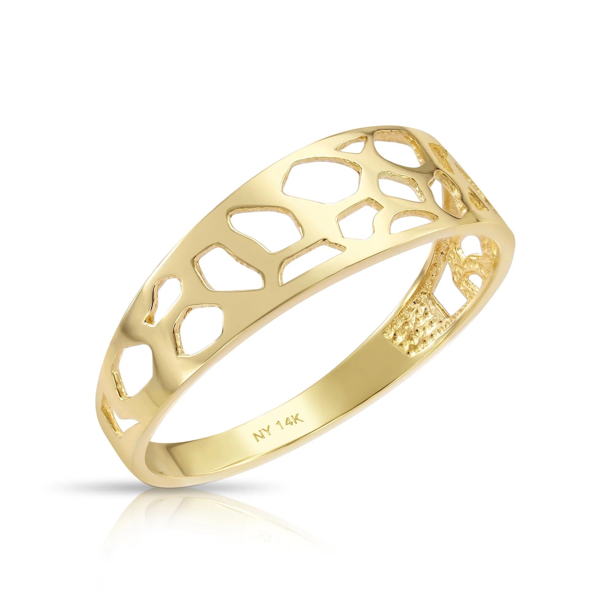 Stunning 14K Yellow Gold Openwork Ring with Unique Artistic Design – Perfect Statement Gift for Her Birthdays & Everyday Elegance.