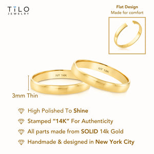 14K Yellow Gold Classic Wedding/Engagement Band Ring, 3Mm Thin