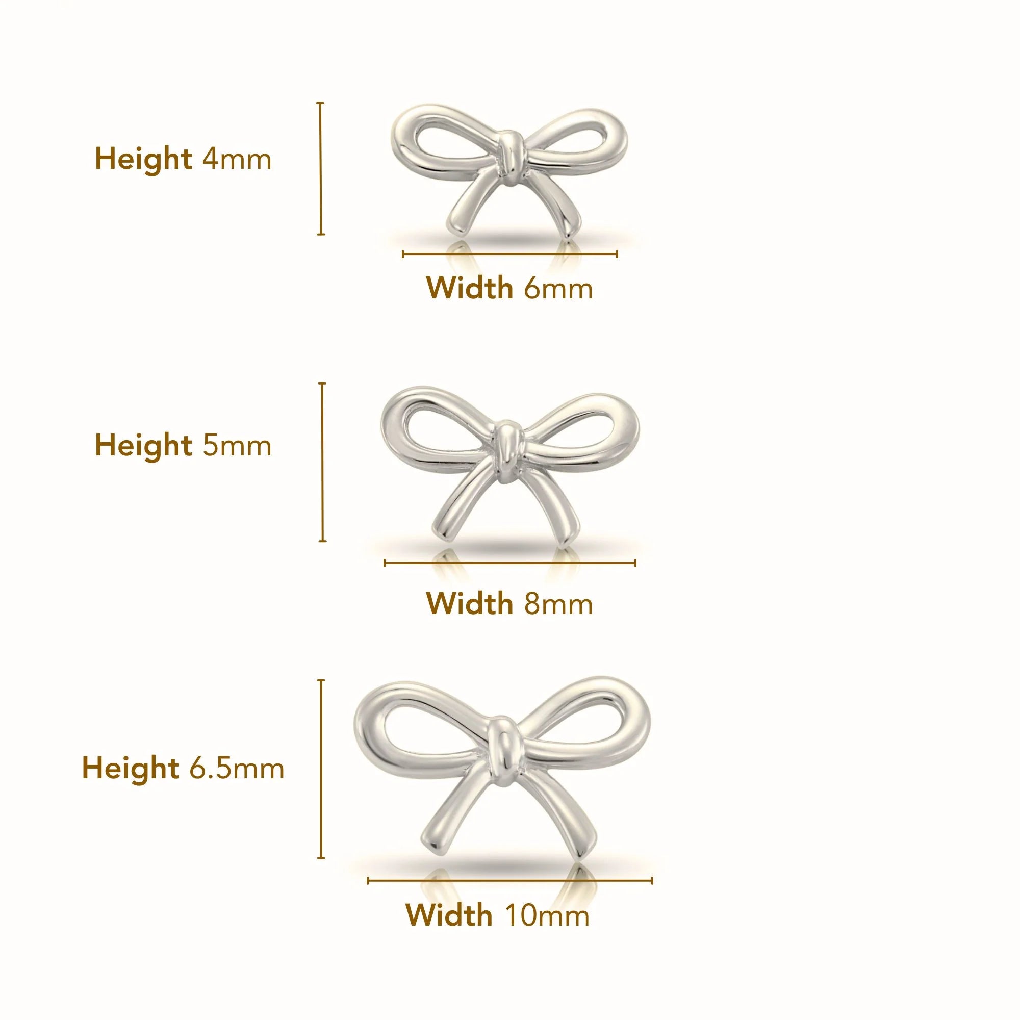 14K Solid White Gold Ribbon Bow Stud Earrings, with Secure Screw-Backs