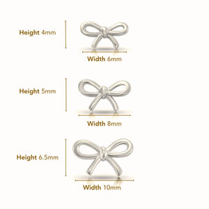 14K Solid White Gold Ribbon Bow Stud Earrings, with Secure Screw-Backs