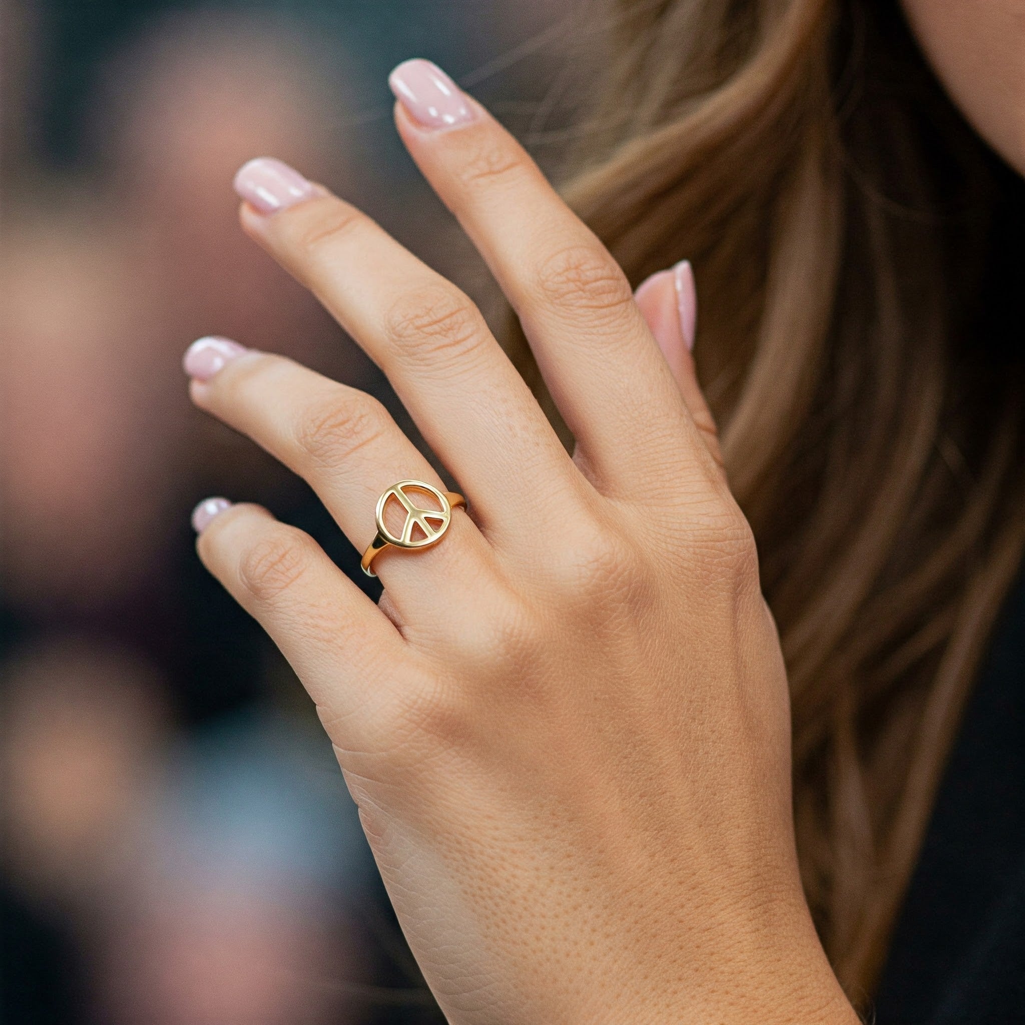 14K Yellow Gold Peace Sign Ring