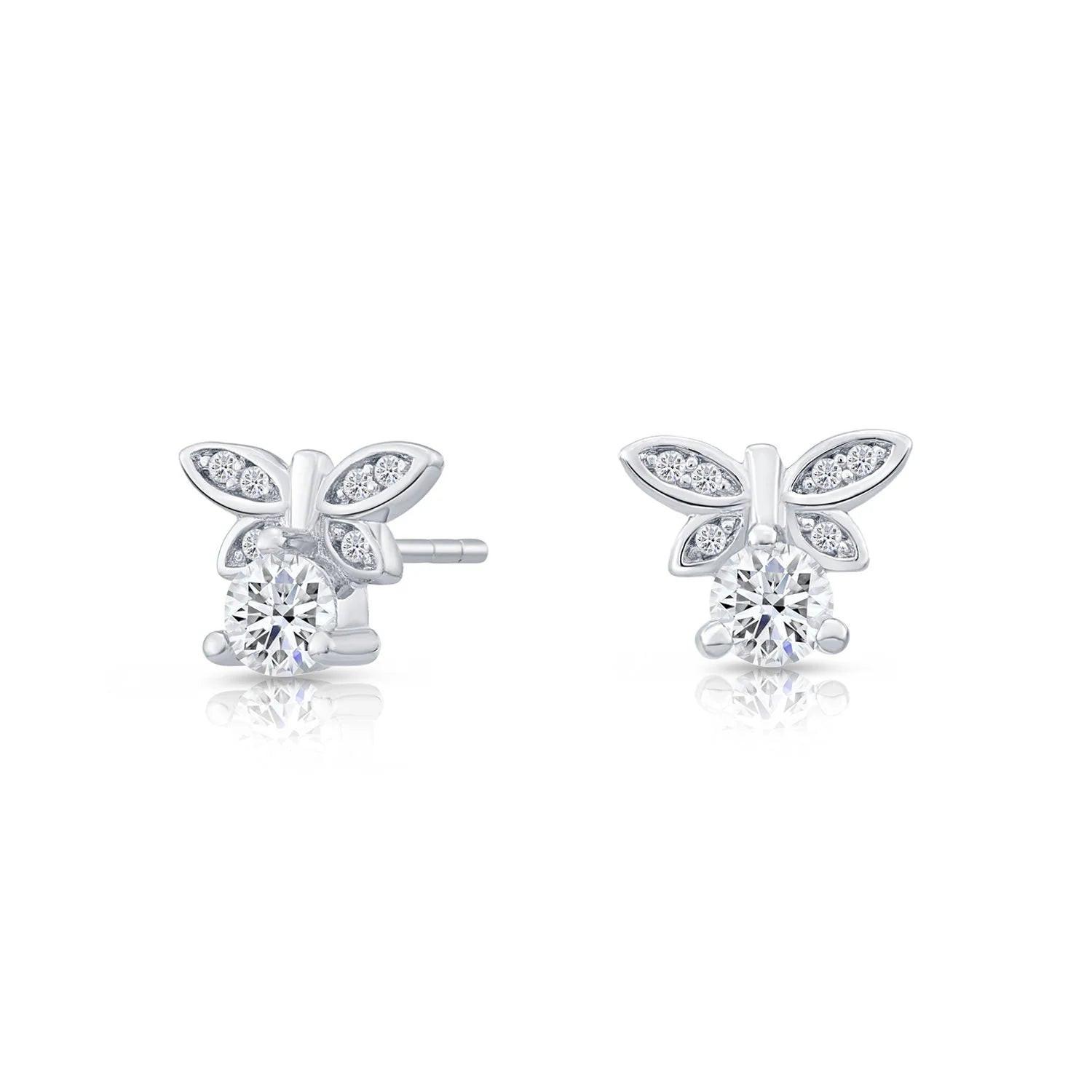 Stunning Sterling Silver CZ Dragonfly Stud Earrings.