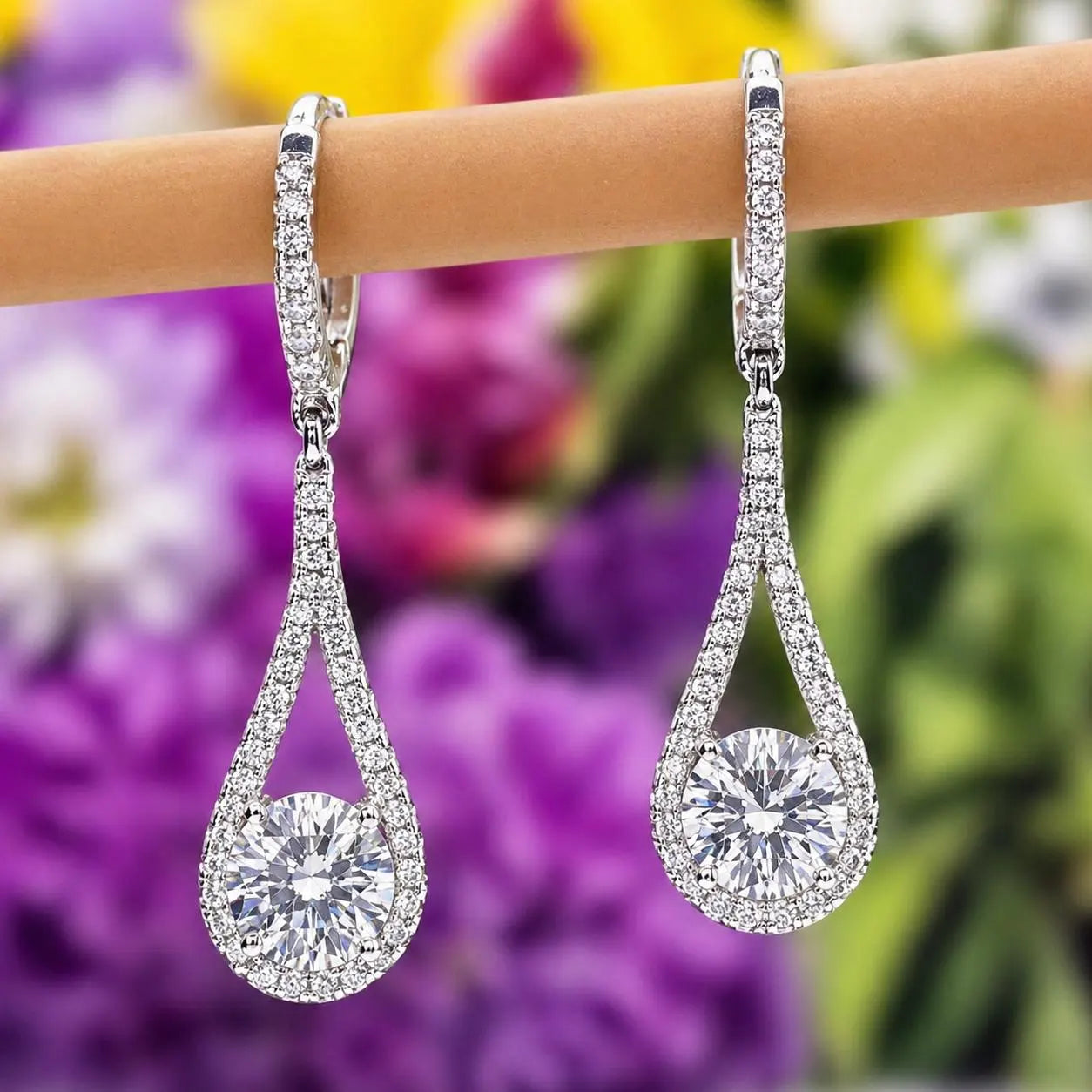Round Cut 1 Carat VVS Moissanite Diamond Dangle Drop Earrings 925 Sterling Silver