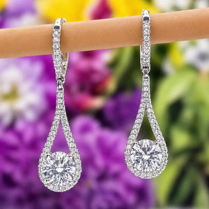 Round Cut 1 Carat VVS Moissanite Diamond Dangle Drop Earrings 925 Sterling Silver