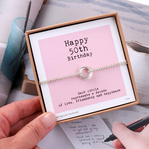 Elegant 50th Birthday Sterling Silver Bracelet - Five Circle Milestone Gift for Her.