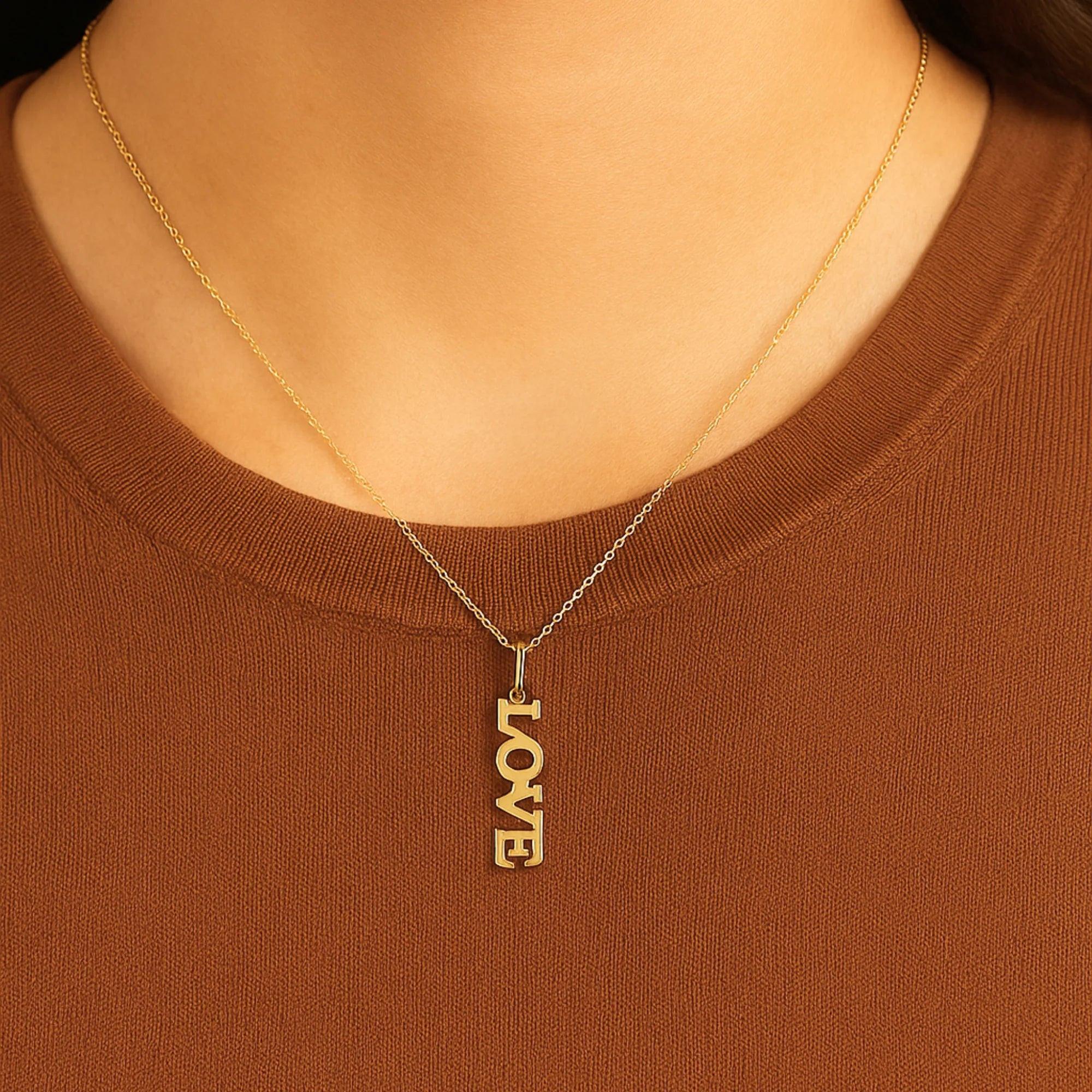 Elegant 14K Yellow Gold Love Pendant Necklace - 18" Chain Included.