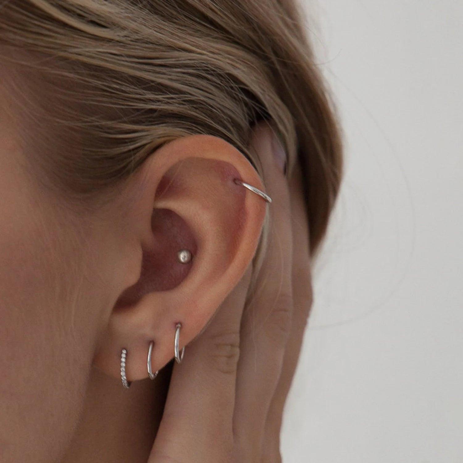14K Solid Gold Clicker Hoop Earring - 16G Elegant Cartilage Helix Conch Nose Daith Huggie Hoop.