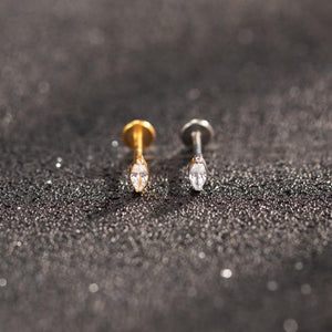 Premium Implant Grade Titanium Marquise Threadless Push Pin Labret Earrings - Flat Back Design for Comfort and Style.