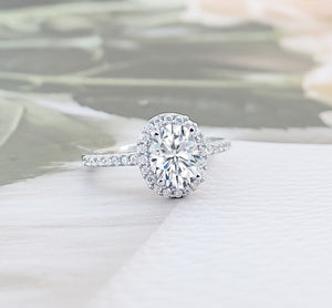 Oval Halo Engagement Ring: 925 Sterling Silver CZ Wedding Ring