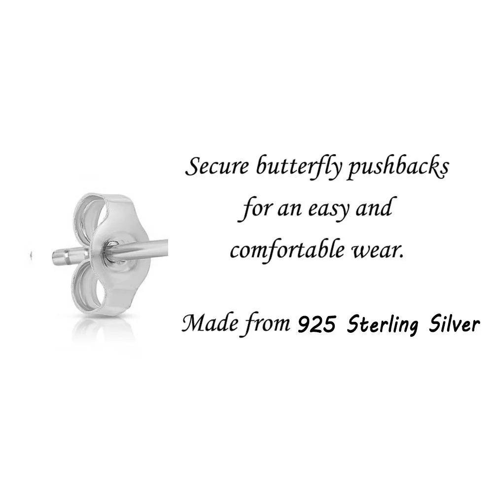 Elegant Sterling Silver CZ Open Circle Star and Crescent Moon Stud Earrings.