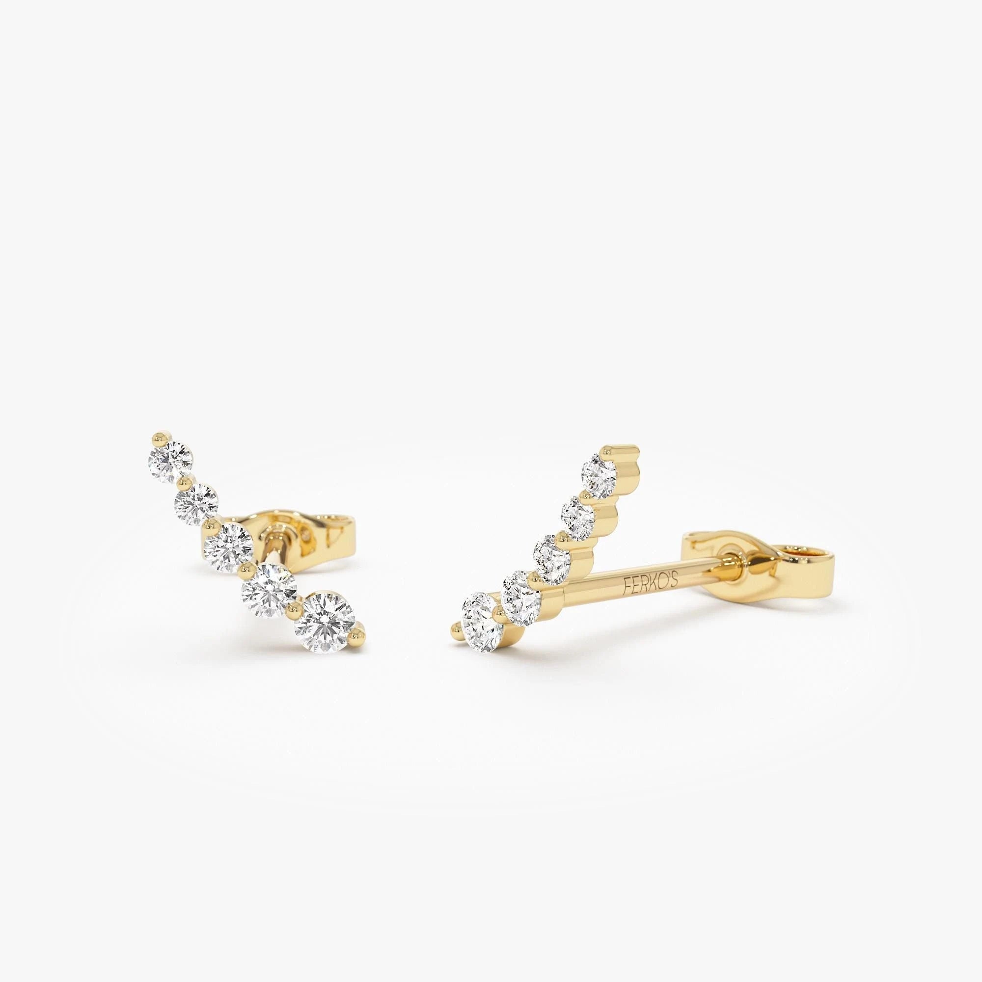 Diamond Ear Crawler Earrings, 14K Solid Gold Ear Climber Studs, Dainty Curved Natural Diamond Ear Climber Earrings, Best Birthday Present