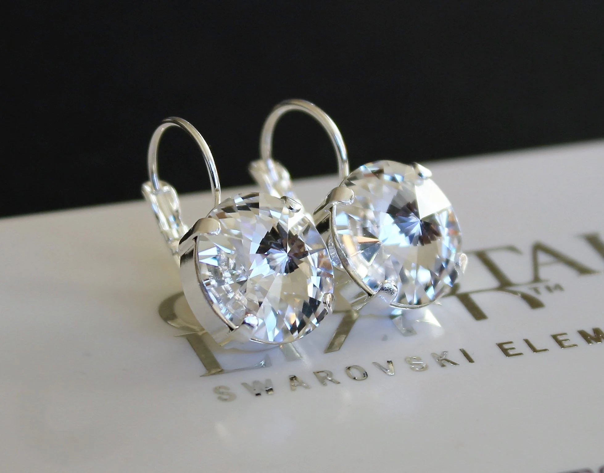 Rivoli Clear 14Mm Leverback Earrings Made with Swarovski Crystal Elements Choose a Finish