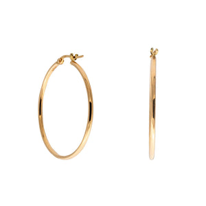 Elegant 14K Solid Gold Hoop Earrings - Classic Thickness, Available in Multiple Sizes (13mm, 18mm, 23mm, 32mm).